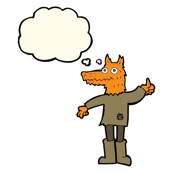 Cartoon fox homem com bolha de pensamento — Vetor de Stock