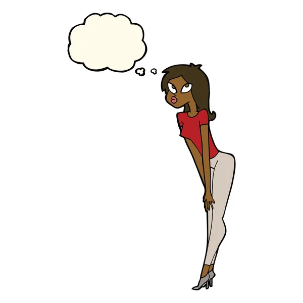 Cartoon attraktive Mädchen mit Gedankenblase — Stockvektor