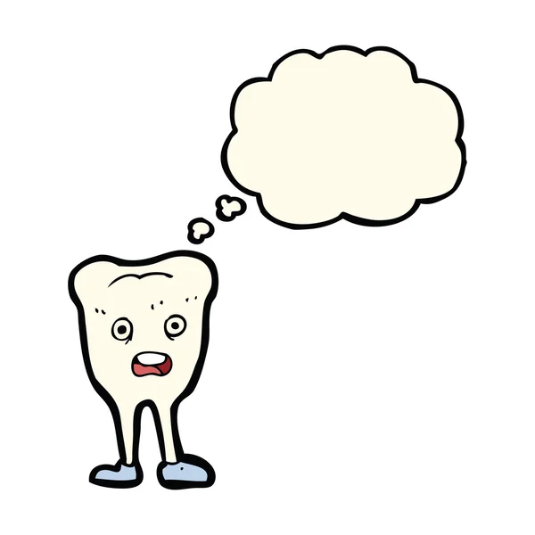 Desenho animado dente feliz com bolha de pensamento —  Vetores de Stock