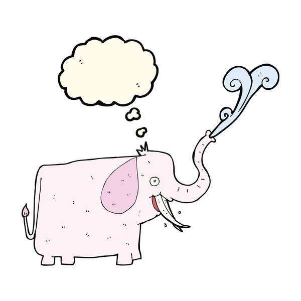 Desenho animado elefante feliz com bolha de pensamento — Vetor de Stock