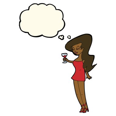 Düşünce baloncuğuyla partideki karikatür kadın