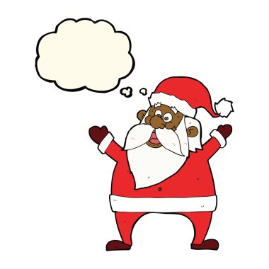 Düşünce baloncuklu neşeli Noel Baba çizgi filmi