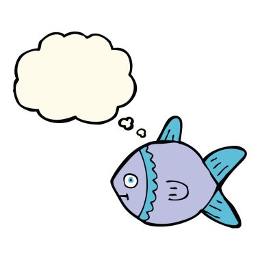 Düşünce baloncuklu çizgi film balığı