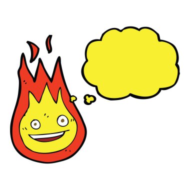 Düşünce baloncuklu çizgi film dostu ateş topu