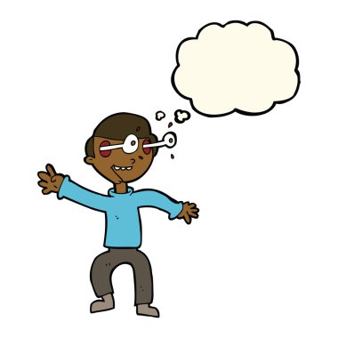 Düşünce baloncuğu olan bir çocuk.