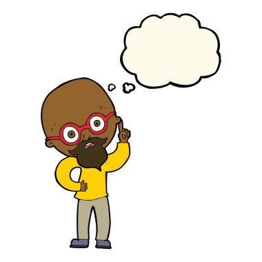 Düşünce baloncuğu olan yaşlı bir adam.