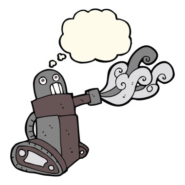 Düşünce baloncuklu çizgi film tankı robotu
