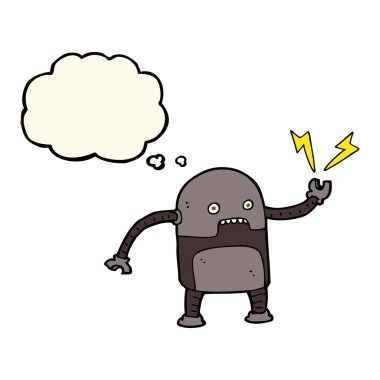 Düşünce baloncuklu komik robot.