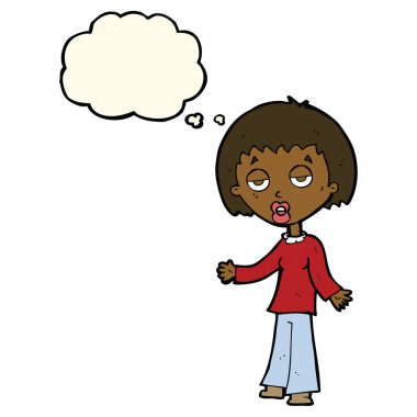 düşünce balonu ile yorgun kadın karikatür