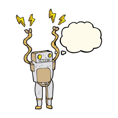 Düşünce baloncuklu komik robot.