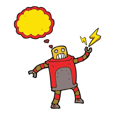 Düşünce baloncuklu çizgi film robotu