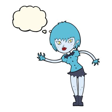 Düşünce baloncuğuyla karşılayan vampir kız.