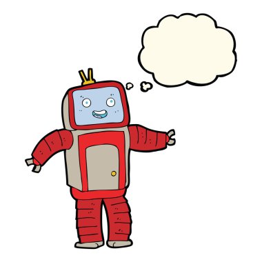 Düşünce baloncuklu çizgi film robotu