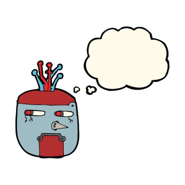 Düşünce baloncuklu altın renkli robot kafası