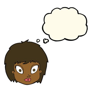 Düşünce baloncuğuyla şaşırmış kadın yüzü