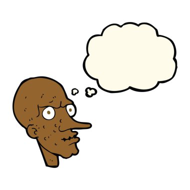 Düşünce baloncuğu olan kötü yaşlı adam çizgi filmi