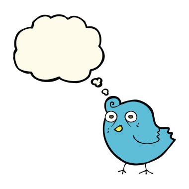 Düşünce baloncuklu komik çizgi film kuşu