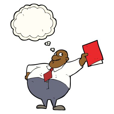 Düşünce baloncuklu mutlu patron çizgi filmi