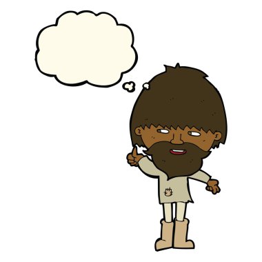 Çizmeli ve düşünce balonlu hippi adam.