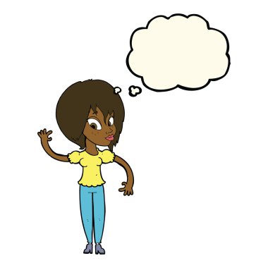 düşünce balonu ile sallayarak çizgi film kadın