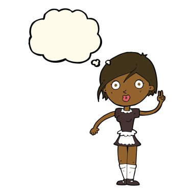 Çizgi film garsonu düşünce balonuyla el hareketi yapıyor.