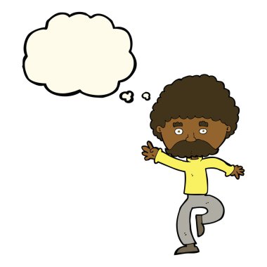 çizgi film bıyıklı adam disko düşünce baloncuğuyla dans ediyor