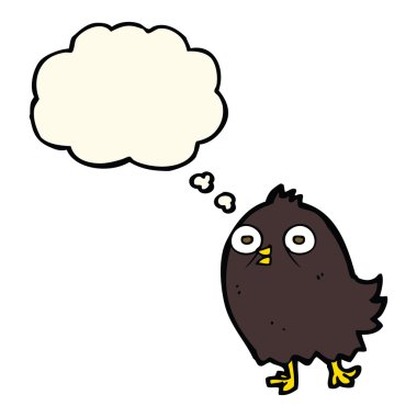 Düşünce baloncuklu komik çizgi film kuşu