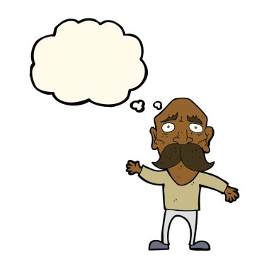 Yaşlı adamla endişeli: düşünce balonu çizgi film