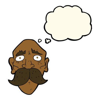 Düşünce baloncuğu olan üzgün yaşlı bir adam.