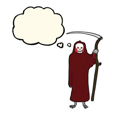 Düşünce baloncuklu ölüm karikatürü