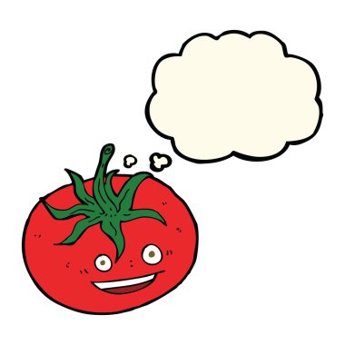 Düşünce baloncuklu çizgi film domatesi