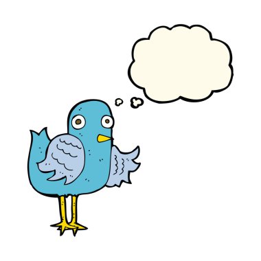 Düşünce baloncuğuyla kanat sallayan kuş.