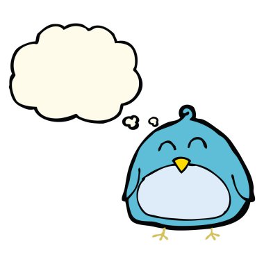 Düşünce baloncuklu komik çizgi film kuşu