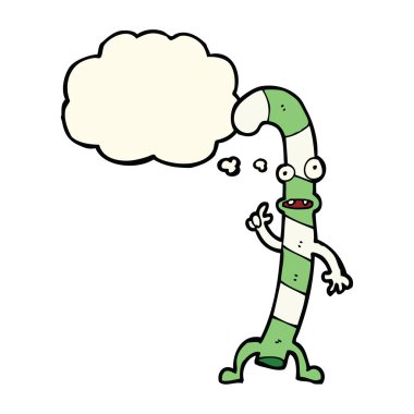 Düşünce baloncuklu Noel şekerleri dans eden çizgi film