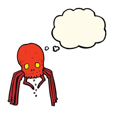 Düşünce baloncuklu korkunç kafatası örümceği.