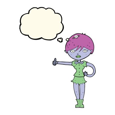 Çizgi filmdeki vampir kız, düşünce baloncuklu başparmak işareti veriyor.