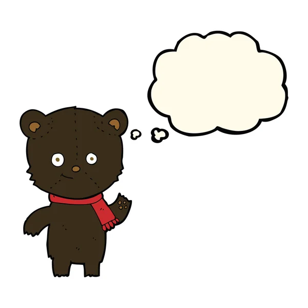 Urso preto dos desenhos animados acenando com bolha pensamento — Vetor de Stock