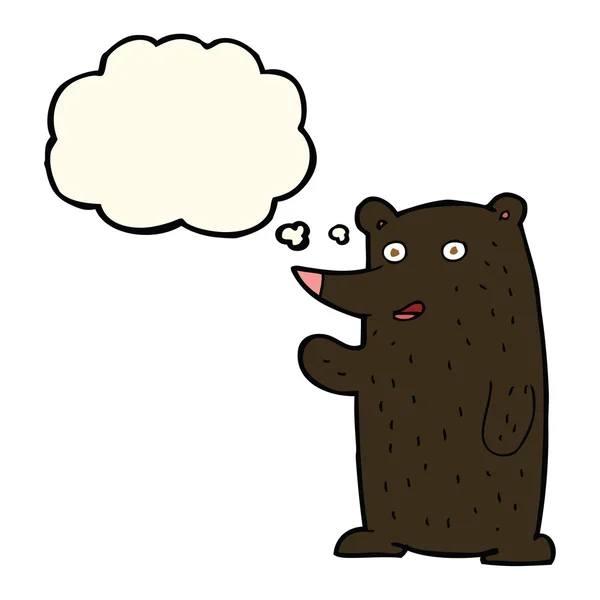 Мультяшний махаючий чорний ведмідь з мисленням бульбашка — стоковий вектор