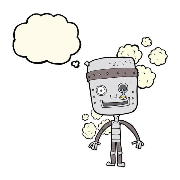 Γελοιογραφία αστείο ρομπότ με φούσκα σκέψης — Διανυσματικό Αρχείο