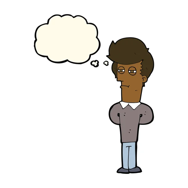 Καρτούν κουρασμένος άνθρωπος με φούσκα σκέψης — Διανυσματικό Αρχείο
