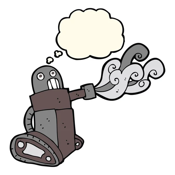 Robot tanque de dibujos animados con burbuja de pensamiento — Vector de stock