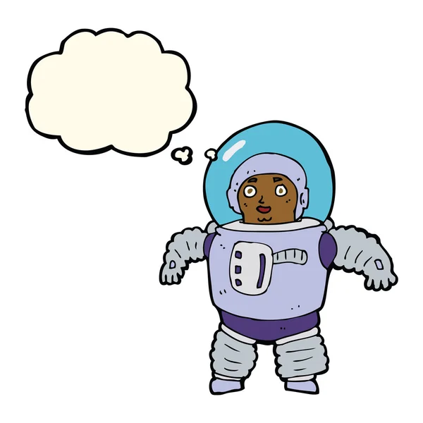 Cartoon space man with thought bubble — Stock Vector