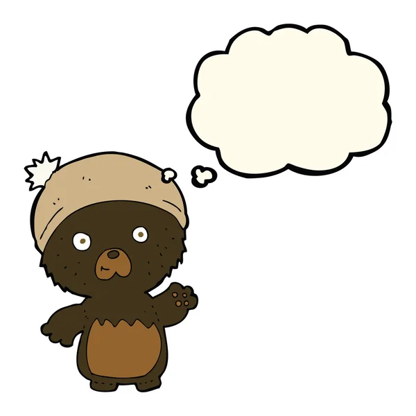 Cartoon schattig teddybeer in hoed met gedachte zeepbel — Stockvector