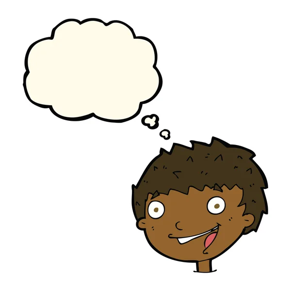 Dessin animé garçon riant avec bulle de pensée — Image vectorielle