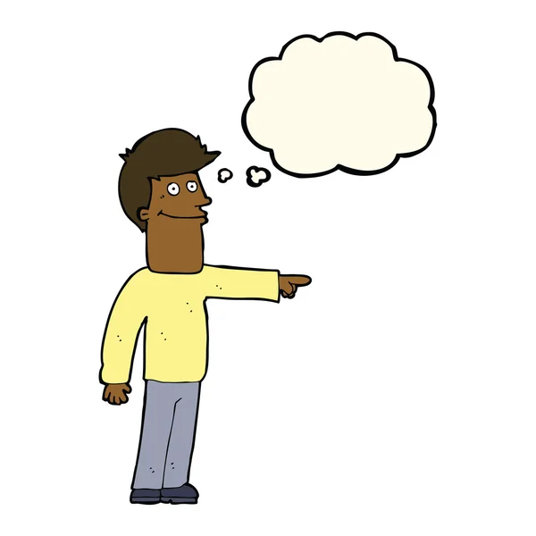 Człowiek kreskówki wskazując z bańki myślowej — Wektor stockowy
