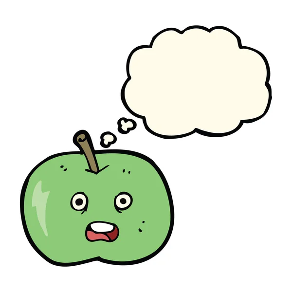 Desenho animado maçã brilhante com bolha de pensamento — Vetor de Stock