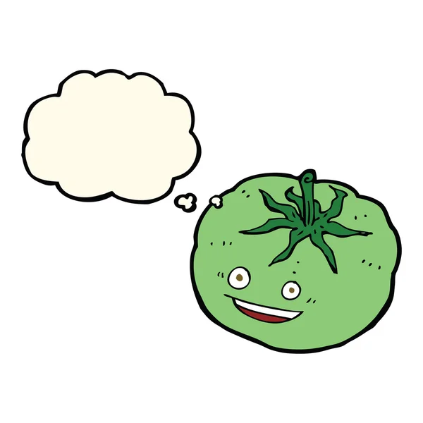 Cartoon grön tomat med tankebubbla — Stock vektor
