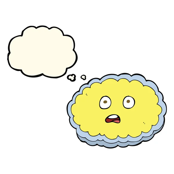 Shocked cartoon cloud face with thought bubble — Stock Vector