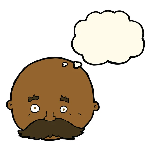 Karikatur Glatzkopf mit Schnurrbart mit Gedankenblase — Stockvektor