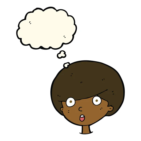 Dibujos animados chico sorprendido con burbuja de pensamiento — Vector de stock
